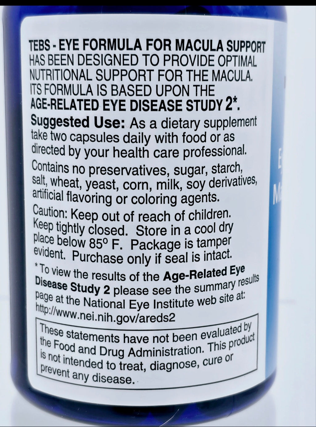 TEBS Eye Formula for Macular Support (AREDS2) — 3-Month Supply